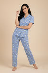 Zivame Farm Lore Knit Cotton Pyjama Set - Chambray Blue — thumbnail 5